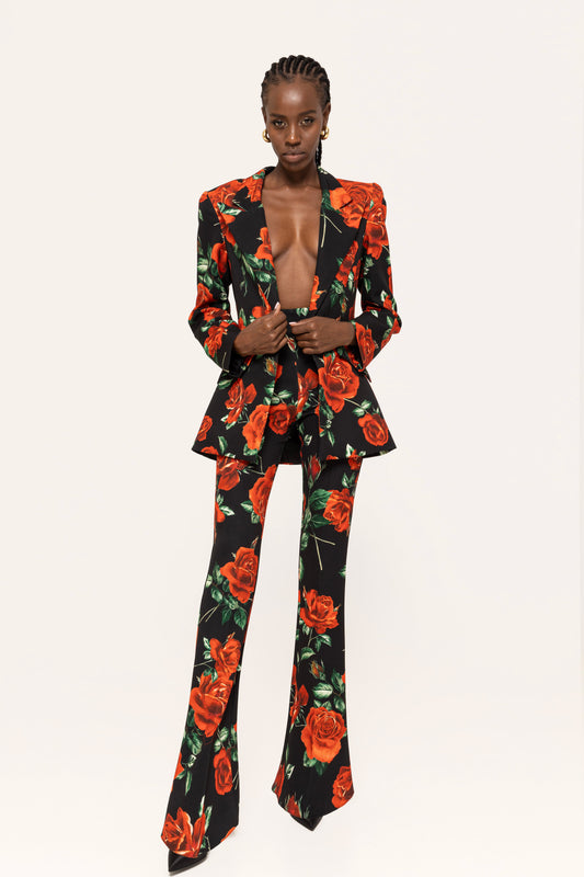 Floral Single-Breasted Blazer and Trousers Suit