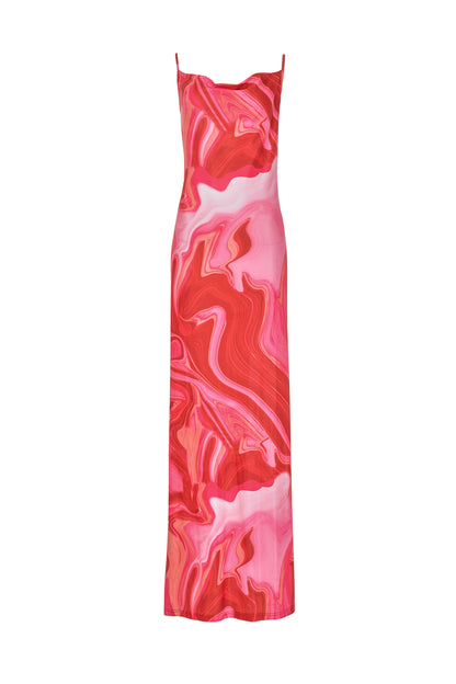 Abstract Design Red and Pink Maxi Dress