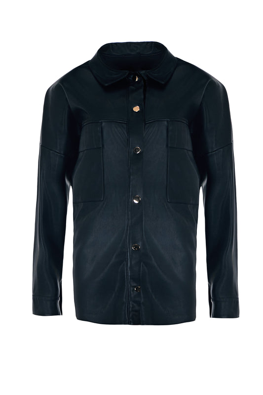 Leather Collared Long Sleeve Shirt Jacket