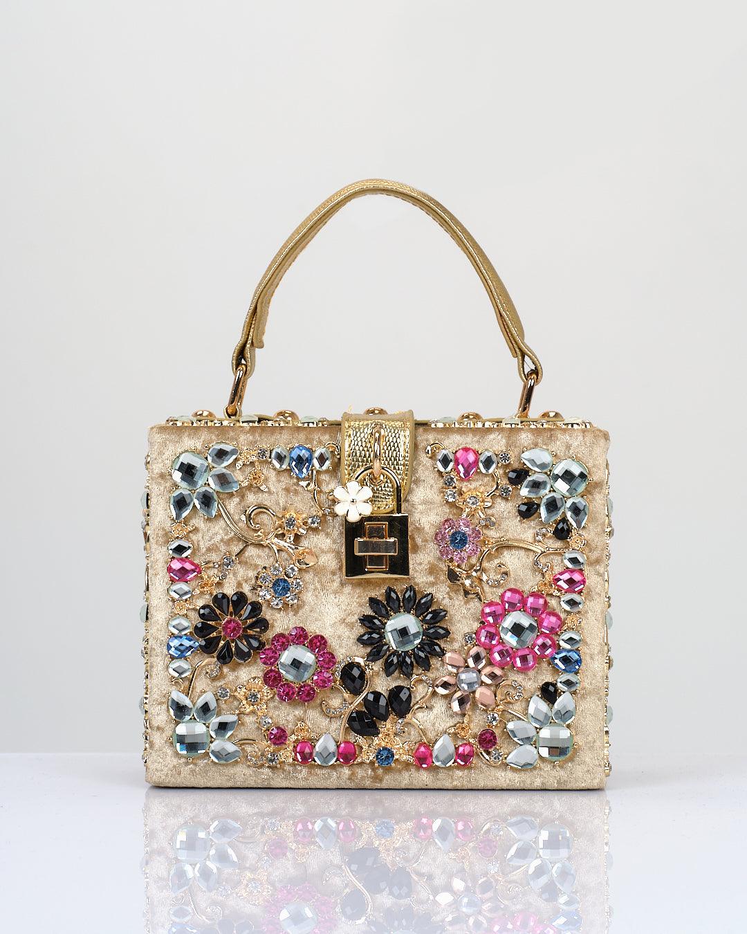 Sequin Rhinestone Gold Tone Shoulder Bag