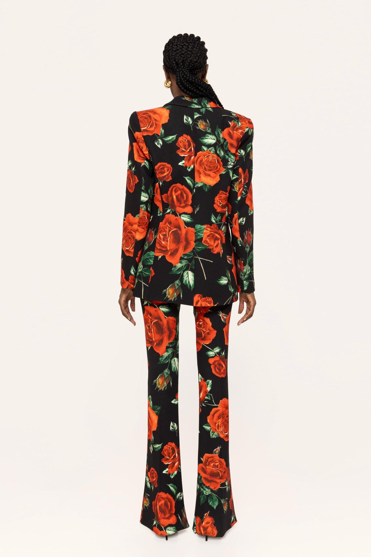 Floral Single-Breasted Blazer and Trousers Suit