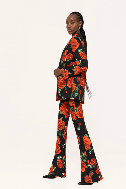 Floral Single-Breasted Blazer and Trousers Suit