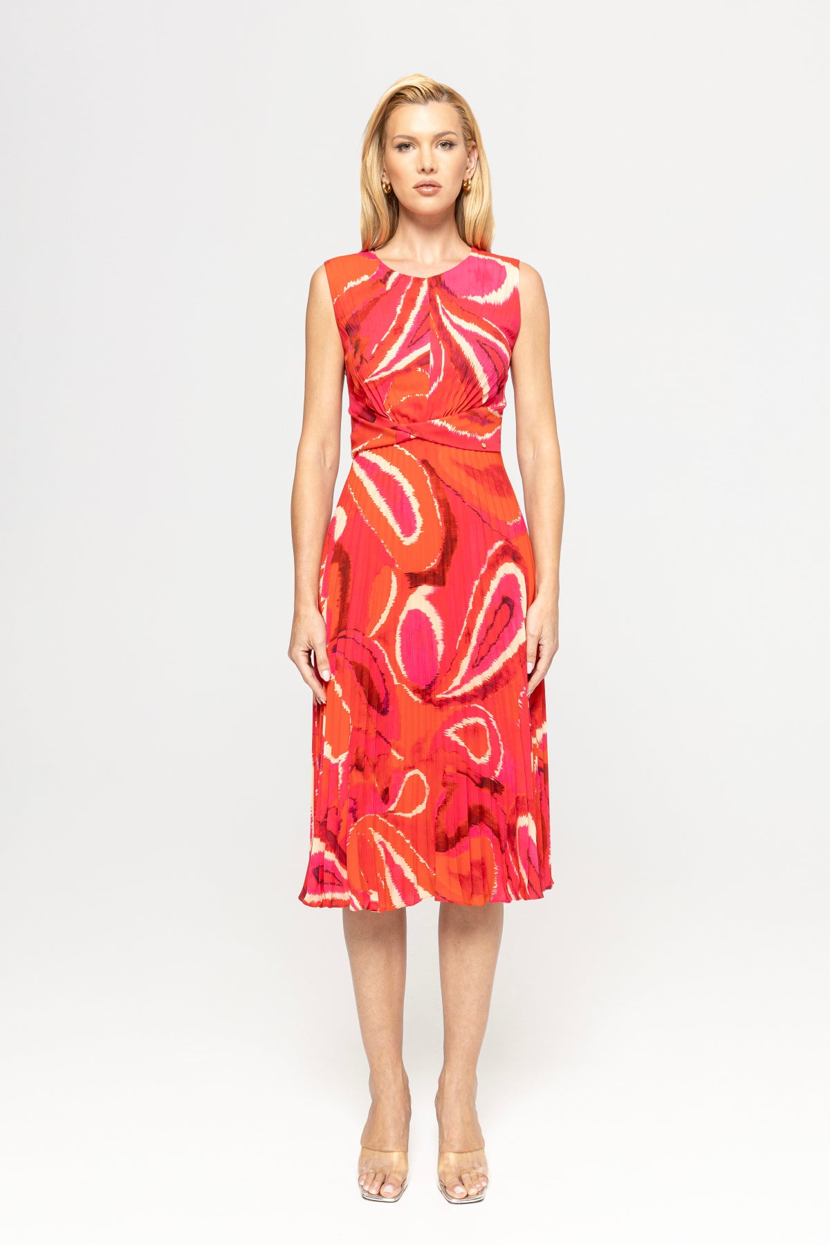 Printed Pleated Midi Dress