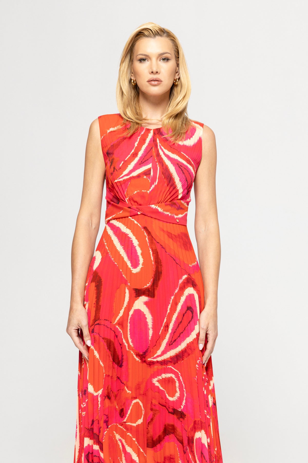 Printed Pleated Midi Dress