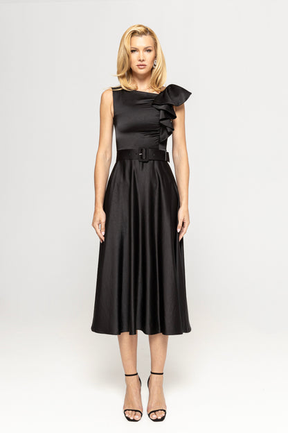 Belted viscose midi dress