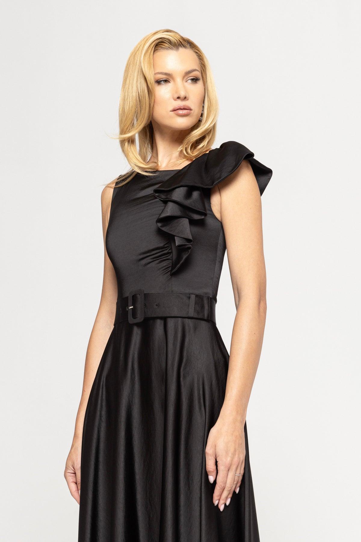 Belted viscose midi dress