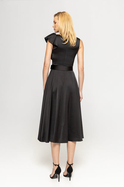 Belted viscose midi dress