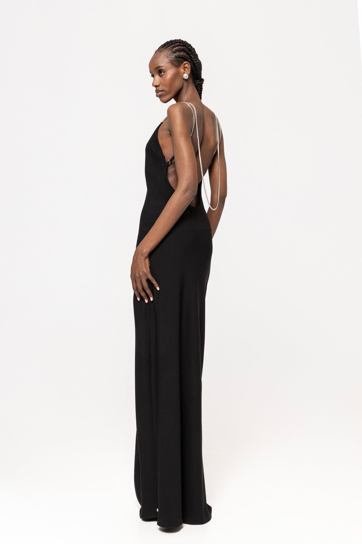 Open-back embellished maxi dress