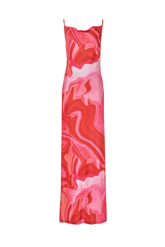 Abstract Design Red and Pink Maxi Dress
