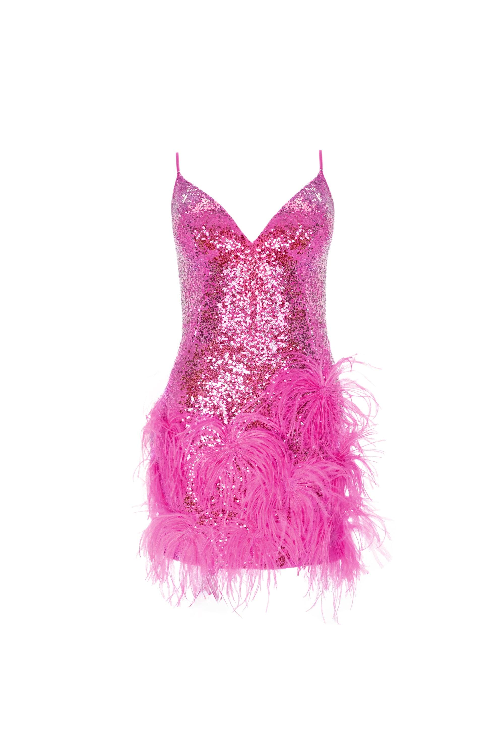 Glitter Feather -Trimmed Dress