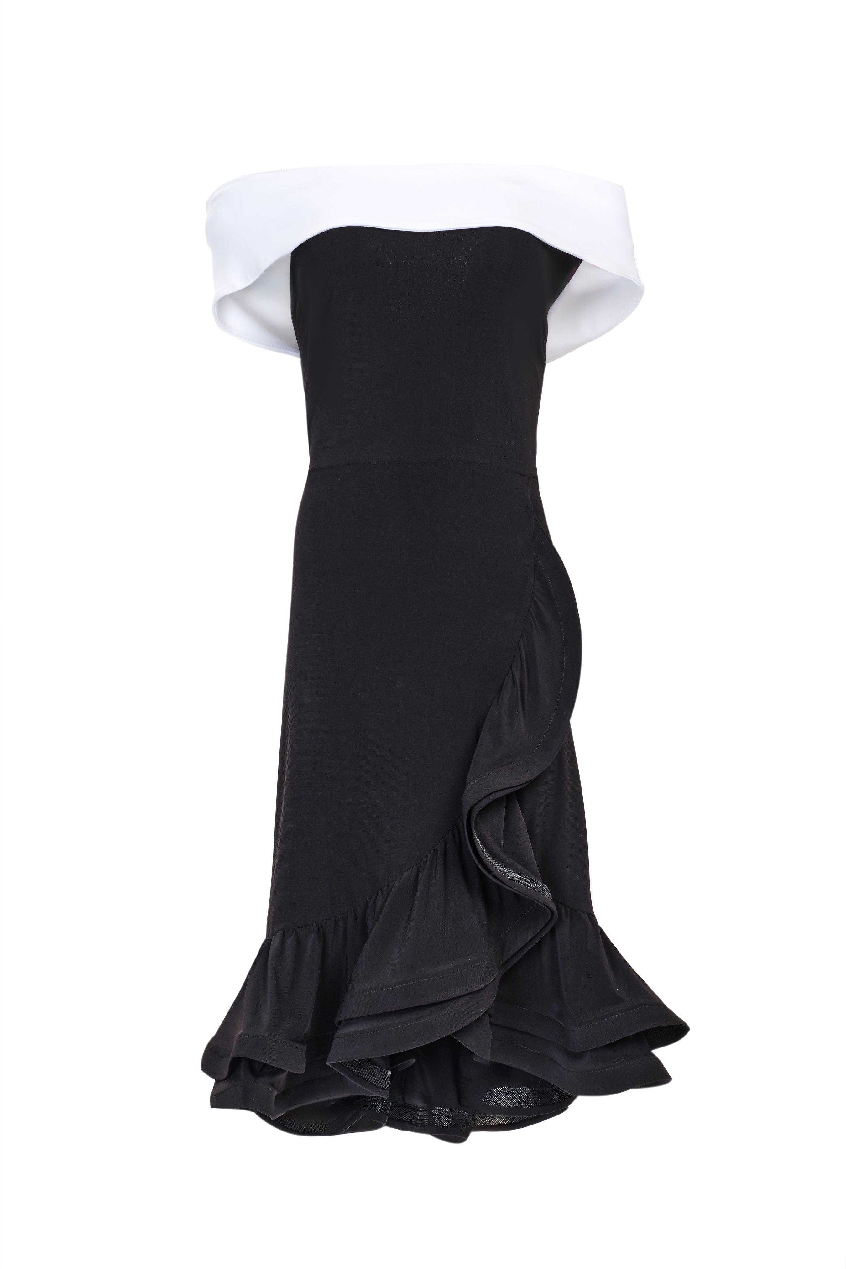 Off Shoulder Structured Ruffle Dress