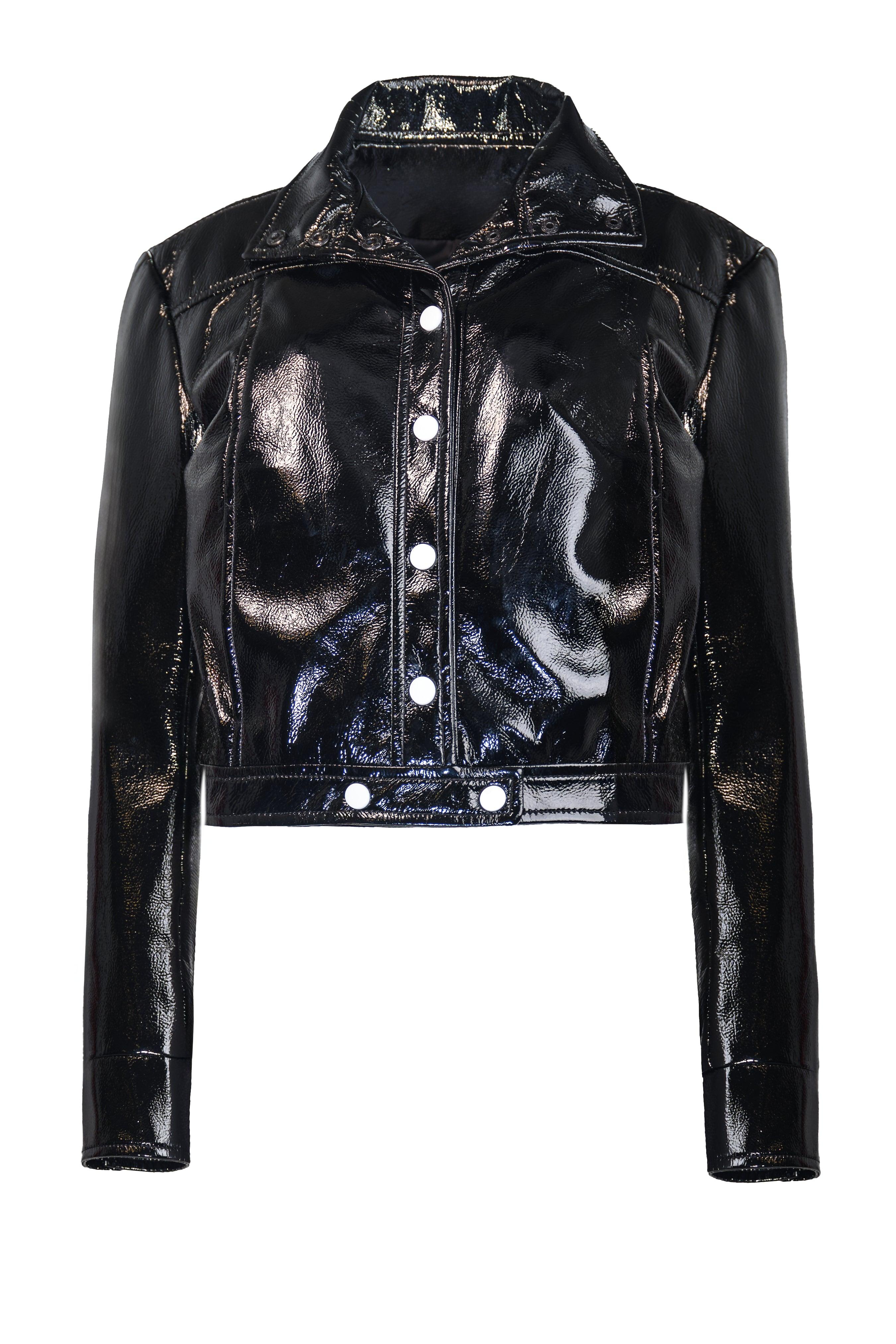 Cropped Vinyl Leather Jacket