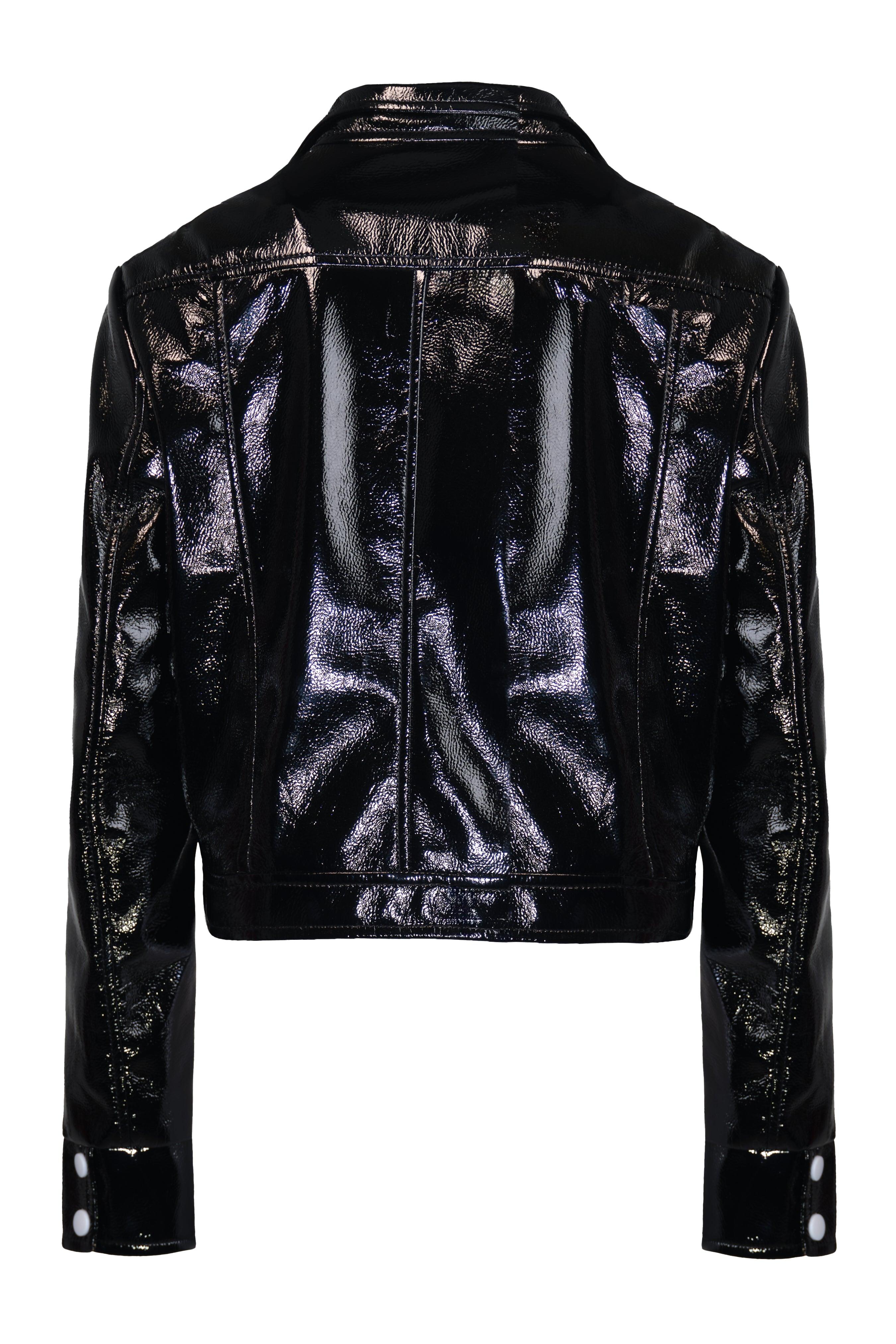 Cropped Vinyl Leather Jacket