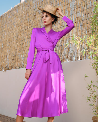 Wrap Belted Satin Dress