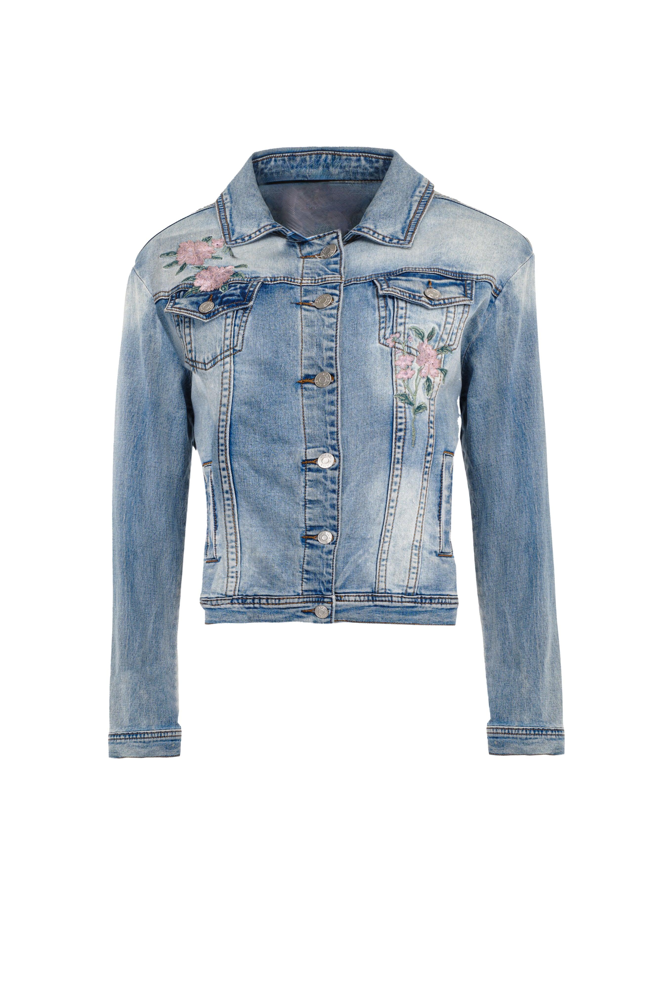 Floral Distressed Denim Jacket