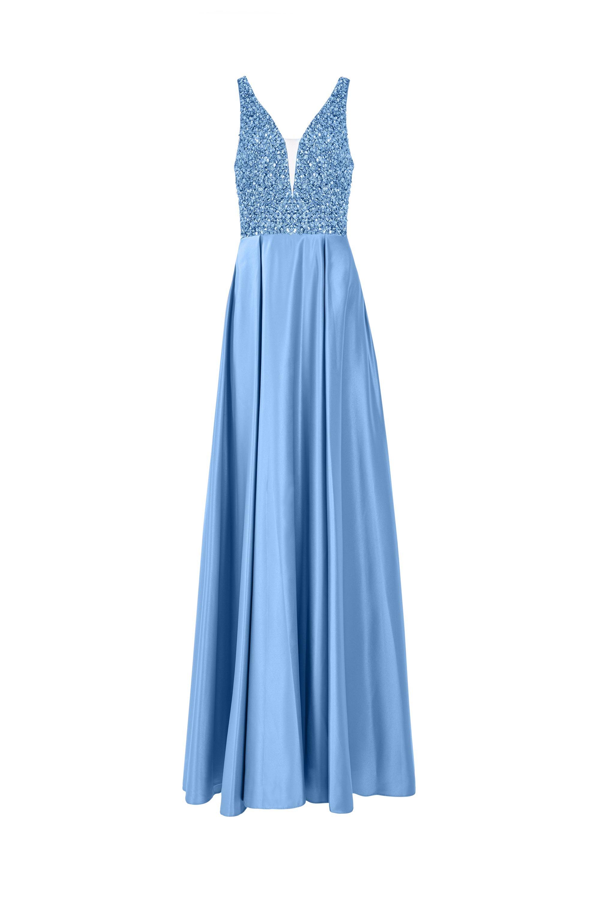 Beaded Bodice Satin Dress