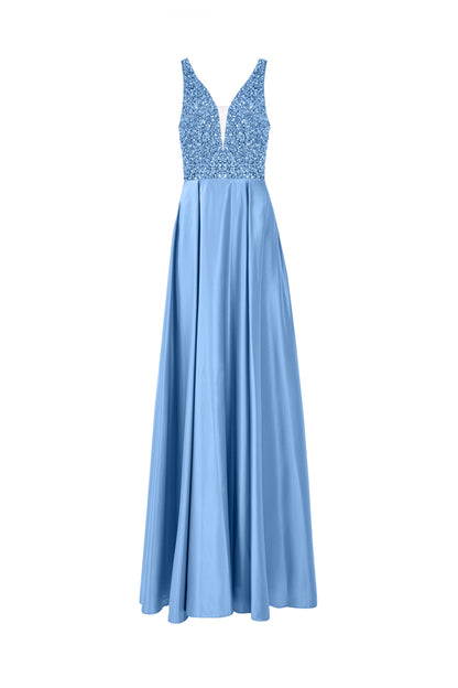 Beaded Bodice Satin Dress