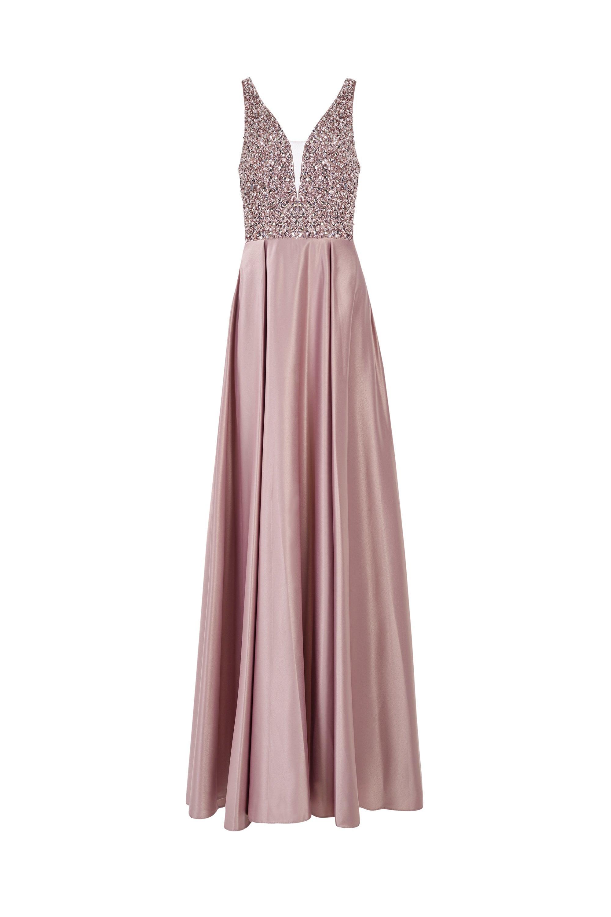 Beaded Bodice Satin Dress