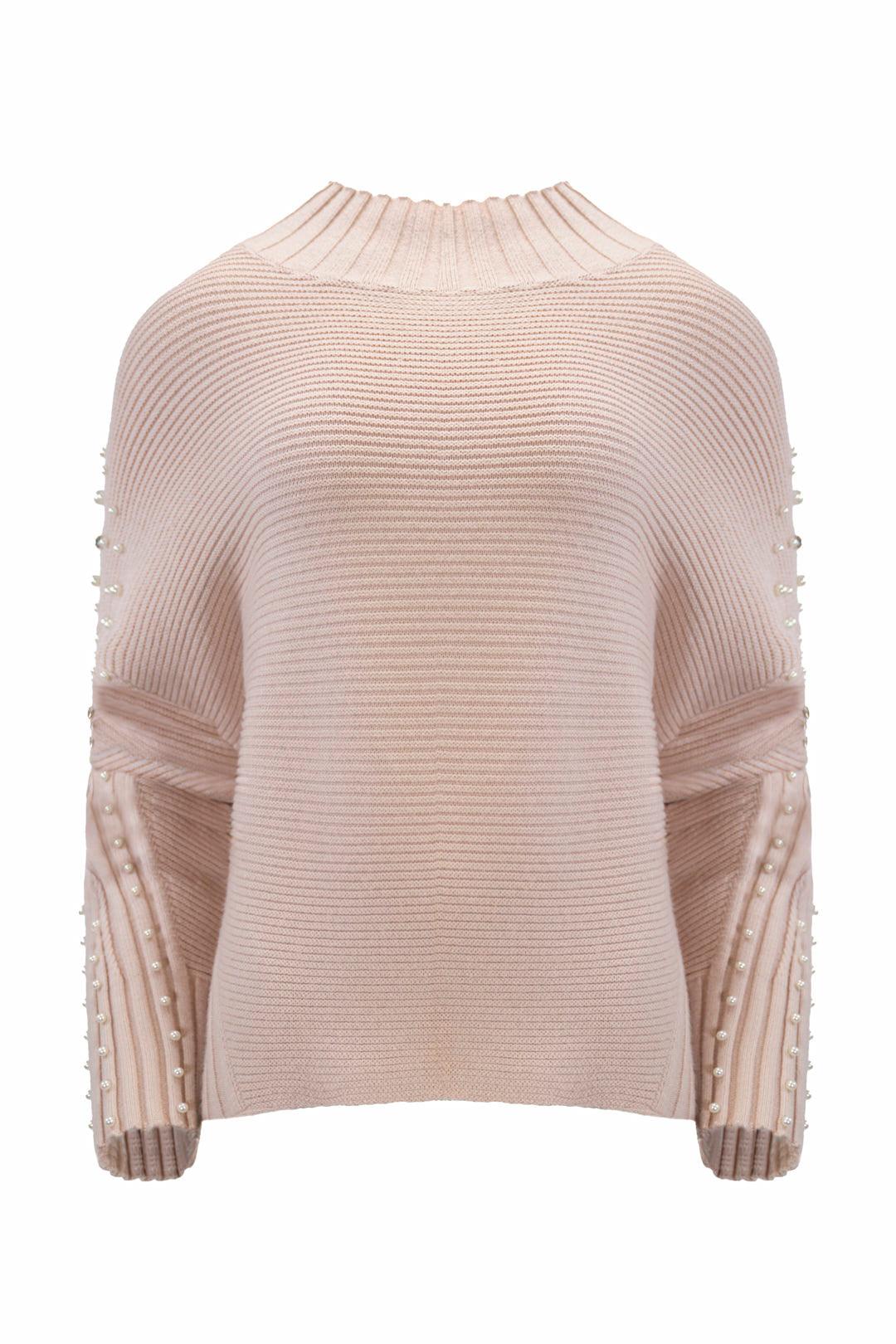 CABLE KNIT SWEATER WITH EMBELLISHED SLEEVES