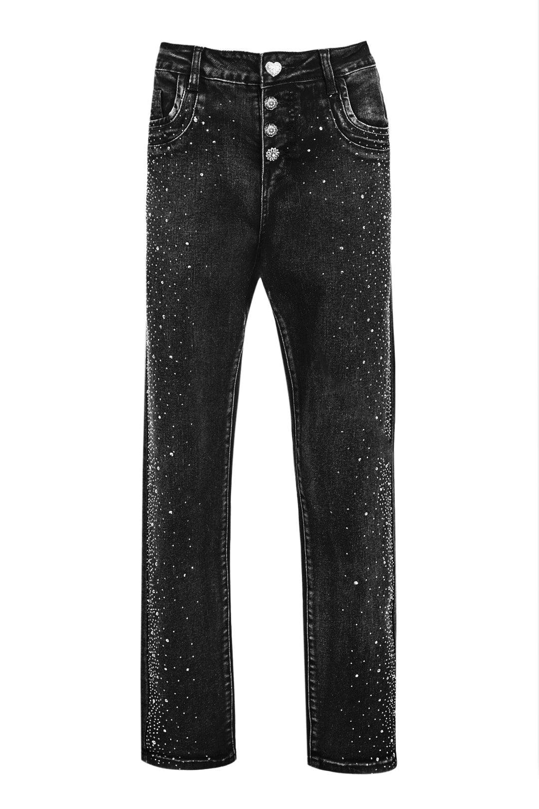 BLACK HIGH-WAISTED JEANS WITH BUTTON DETAILS