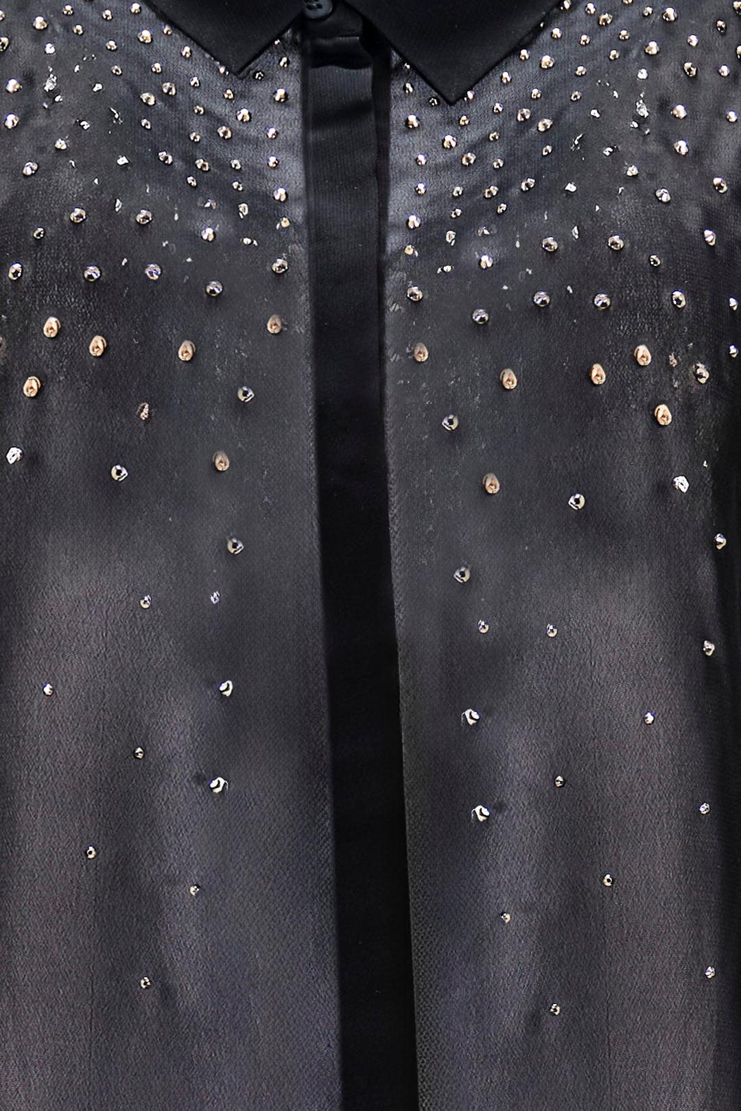 BLACK EMBELLISHED SHEER BLOUSE