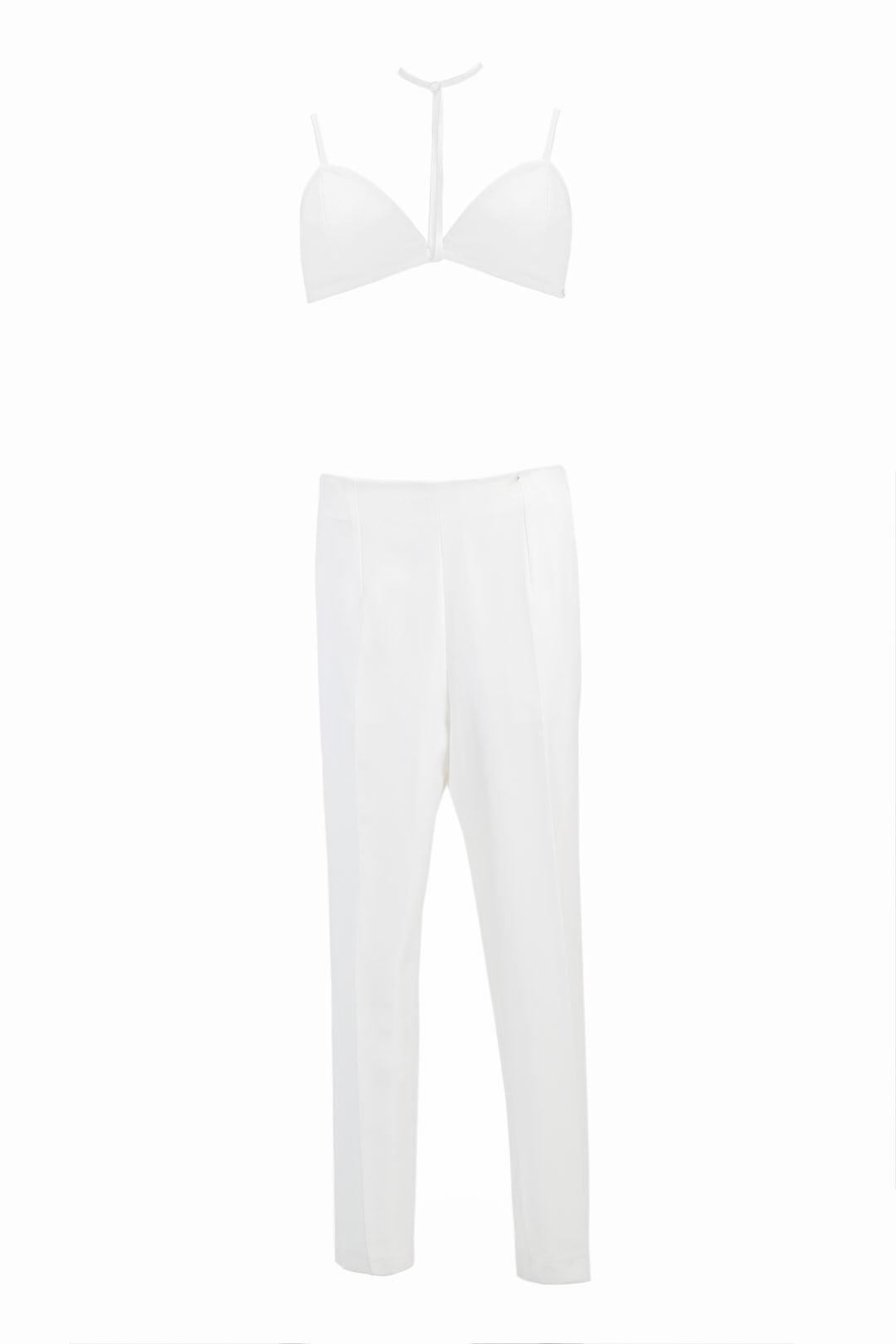 Thin Strap Tie Neck Top and Trousers Set