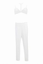 Thin Strap Tie Neck Top and Trousers Set