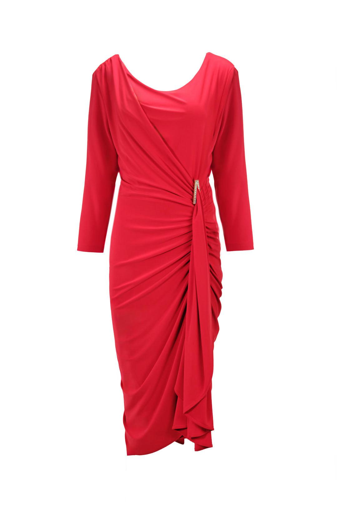 RED DRAPED RUCHED MIDI DRESS