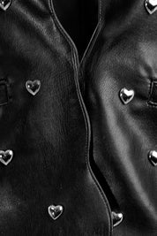 BLACK LEATHER JACKET WITH HEART STUDS