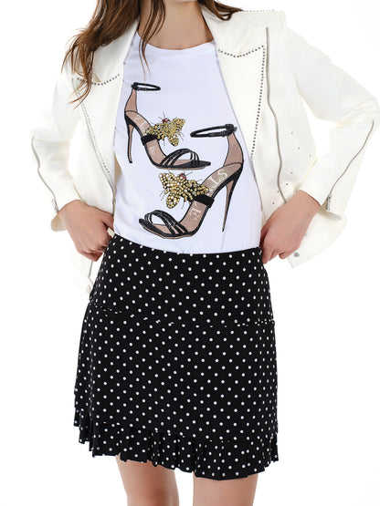 White T-shirt with Heels Pattern
