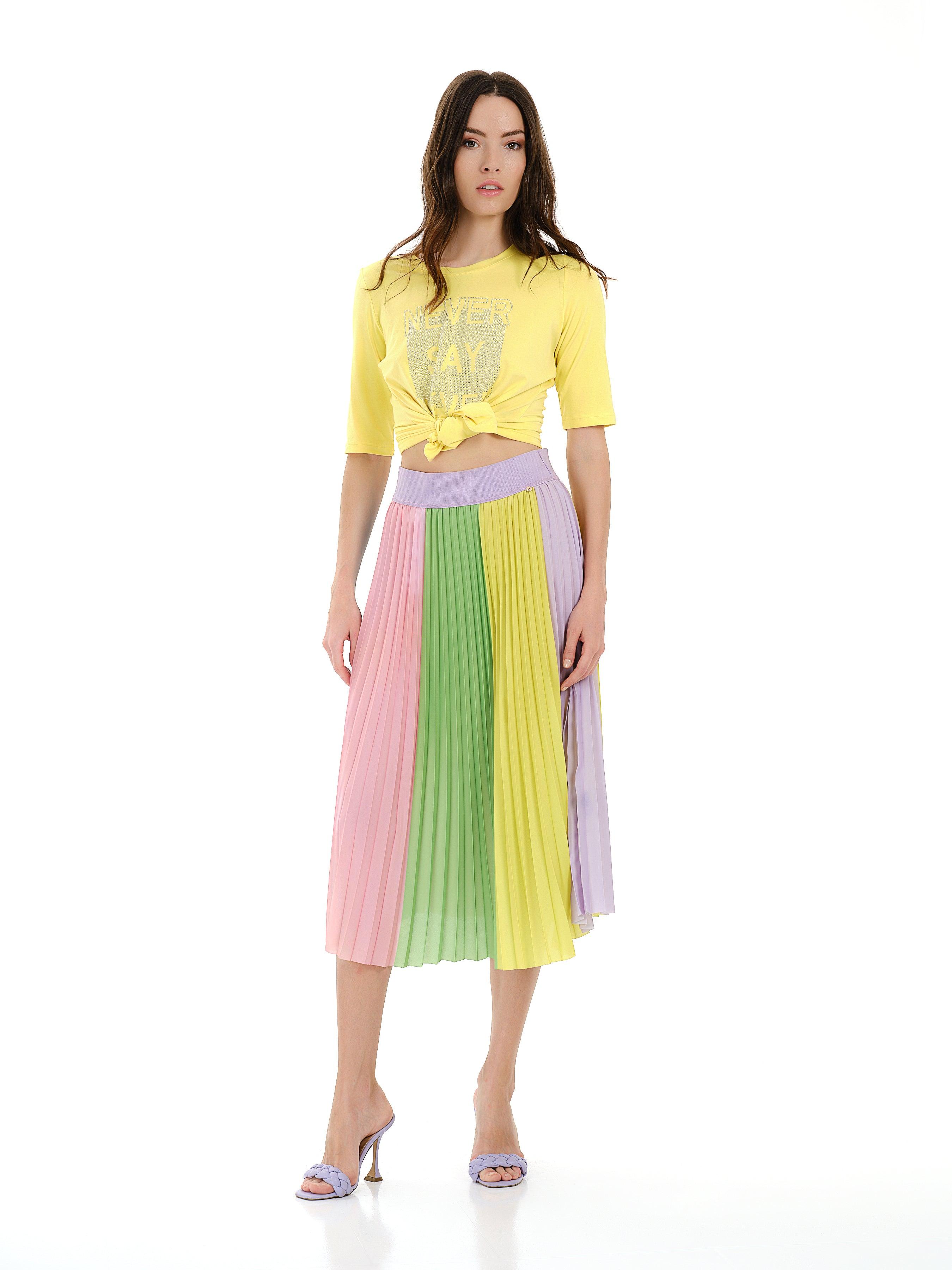 Pleated Striped Skirt