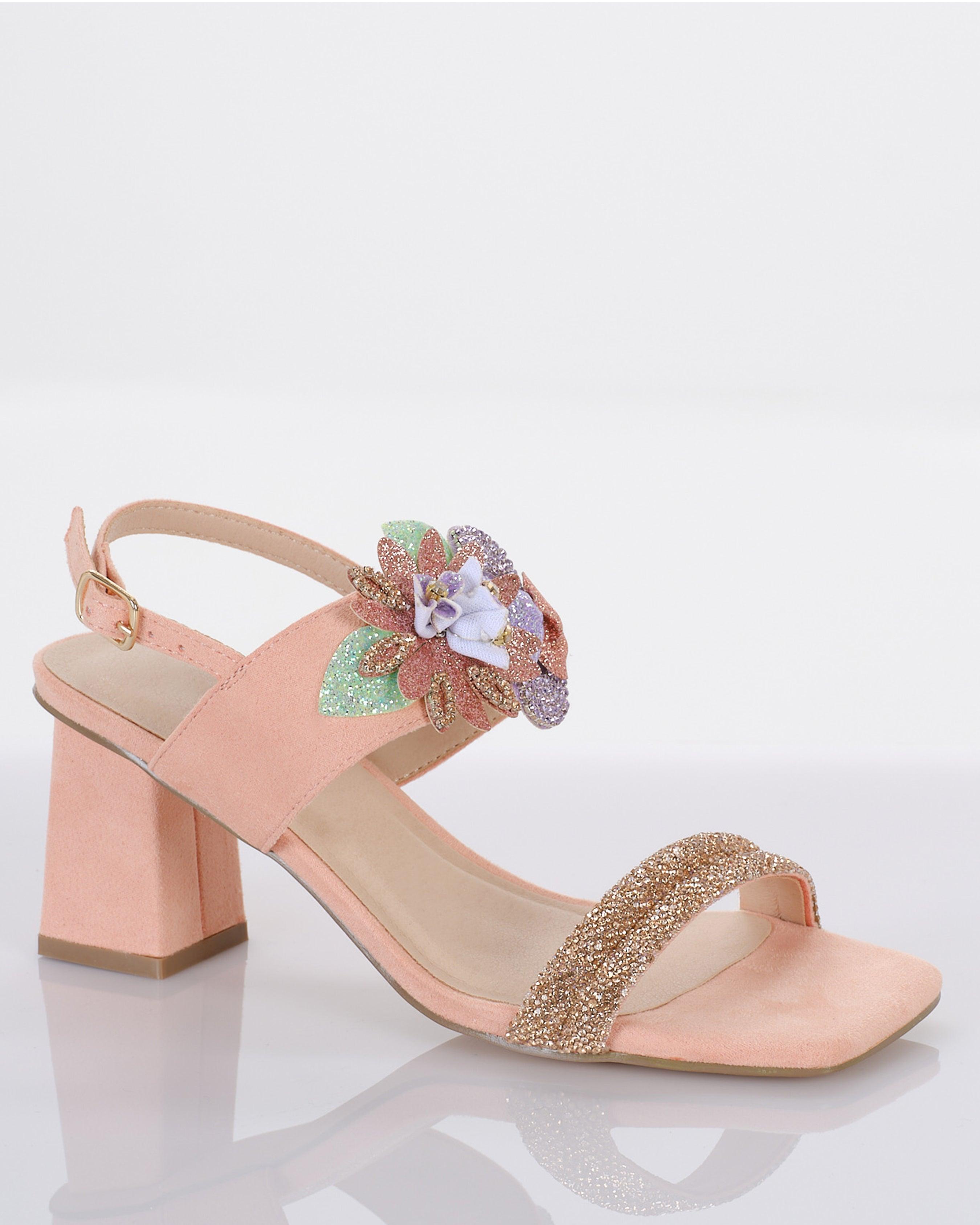 Flower Embellished Medium Heels