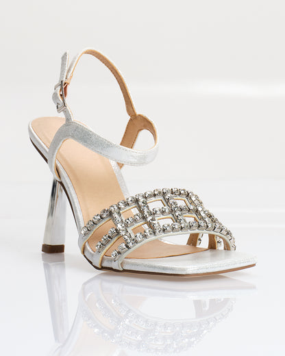 Slim Flared Heels with Encrusted Crystals