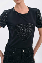 BLACK SEQUIN HEART TEE