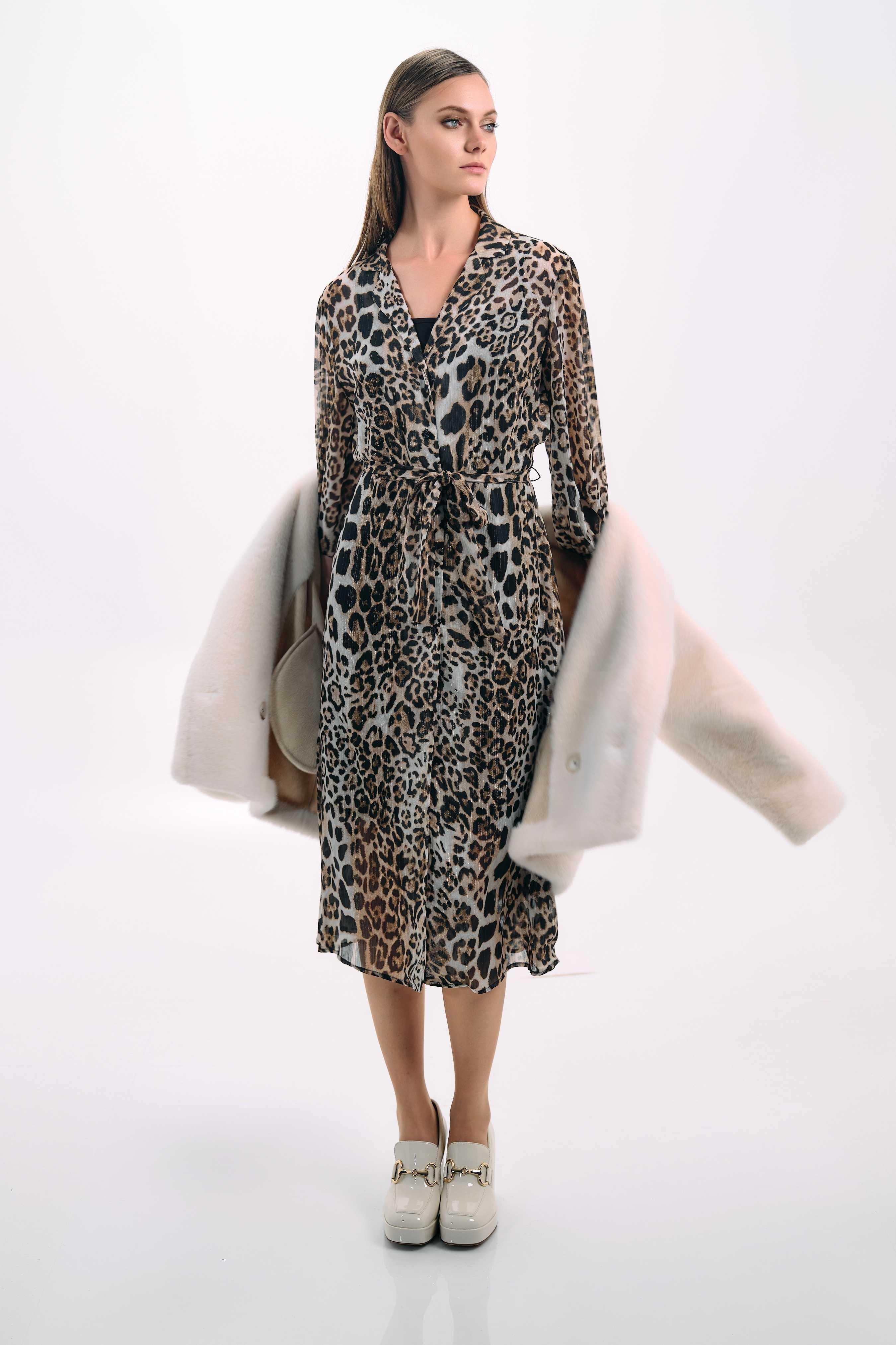 LEOPARD PRINT LONG-SLEEVE WRAP DRESS