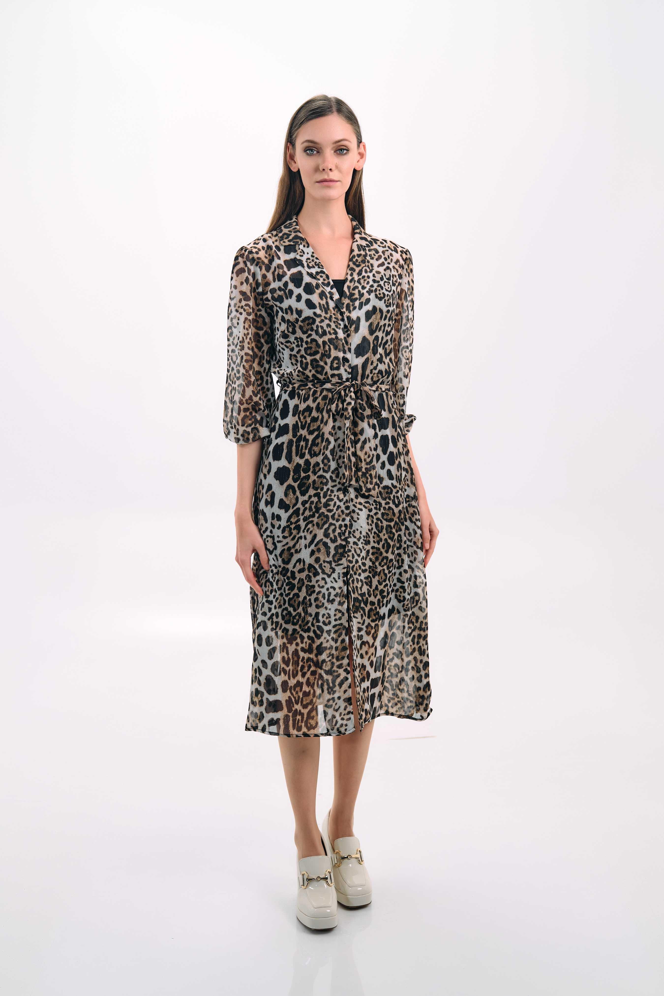 LEOPARD PRINT LONG-SLEEVE WRAP DRESS