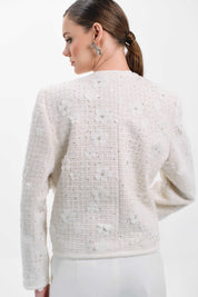 IVORY FLORAL EMBELLISHED TWEED JACKET