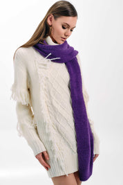 CABLE KNIT FRINGE TURTLENECK SWEATER