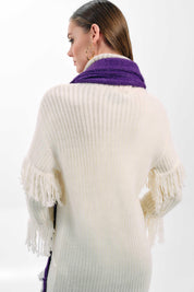 CABLE KNIT FRINGE TURTLENECK SWEATER