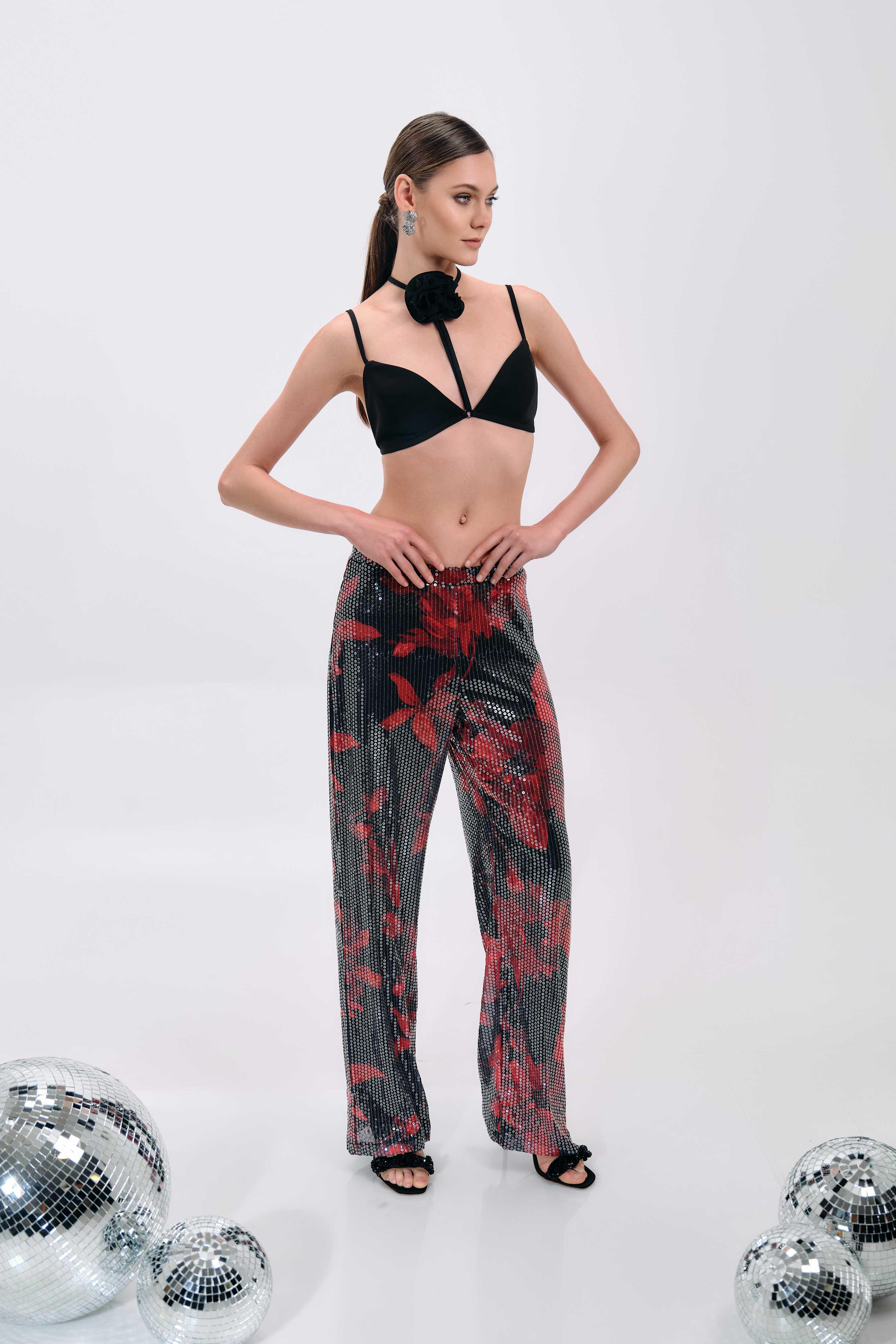 Thin Strap Tie Neck Top and Trousers Set