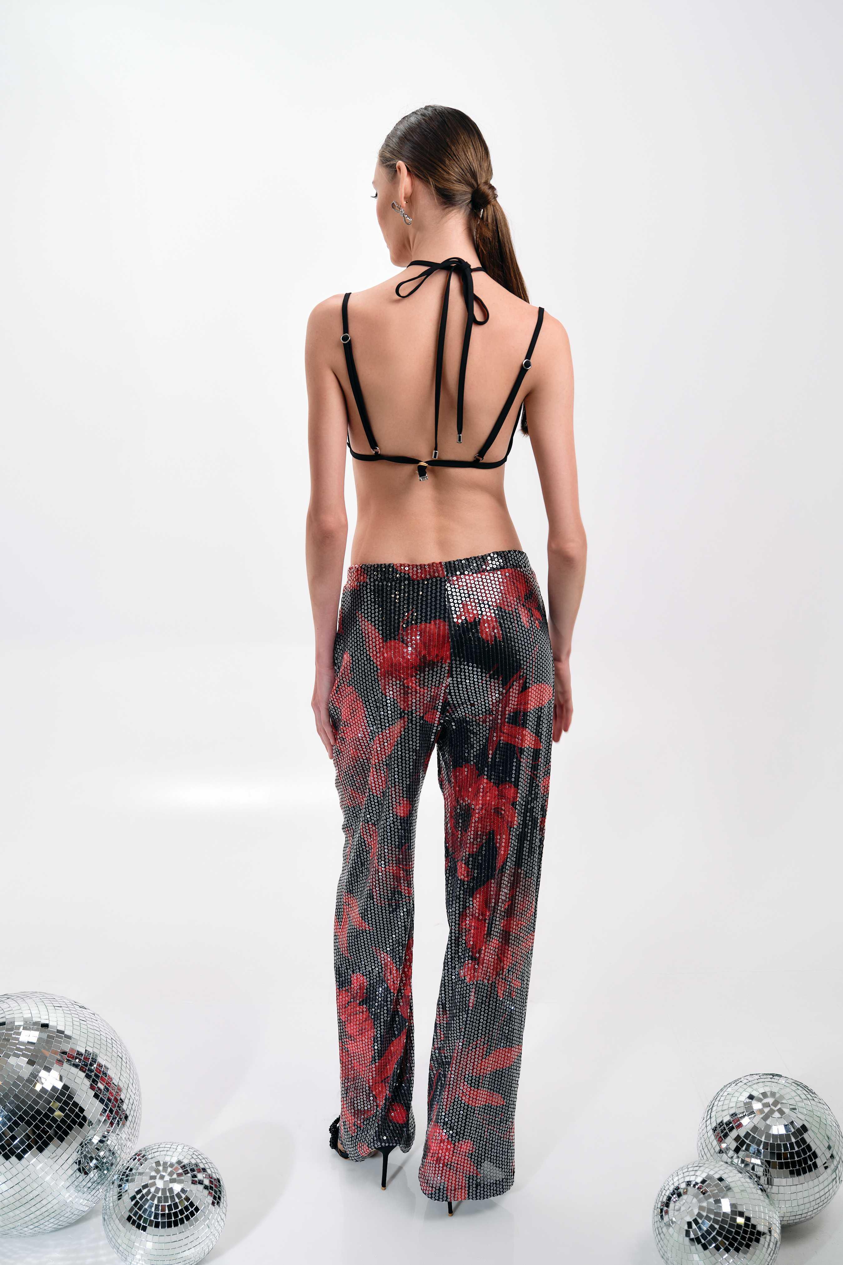 Thin Strap Tie Neck Top and Trousers Set