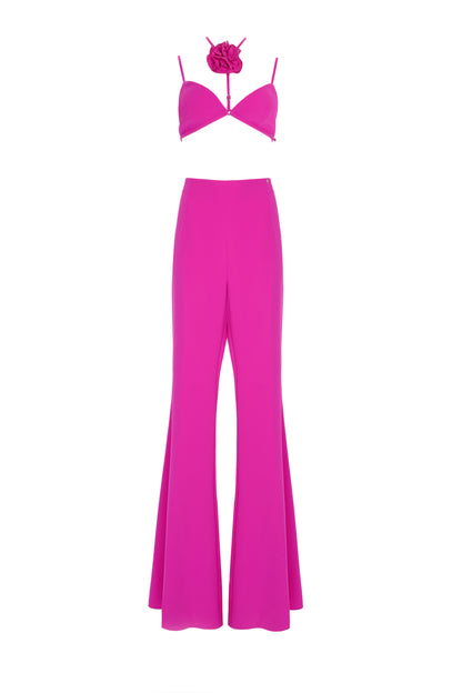 Thin Strap Tie Neck Top and Trousers Set