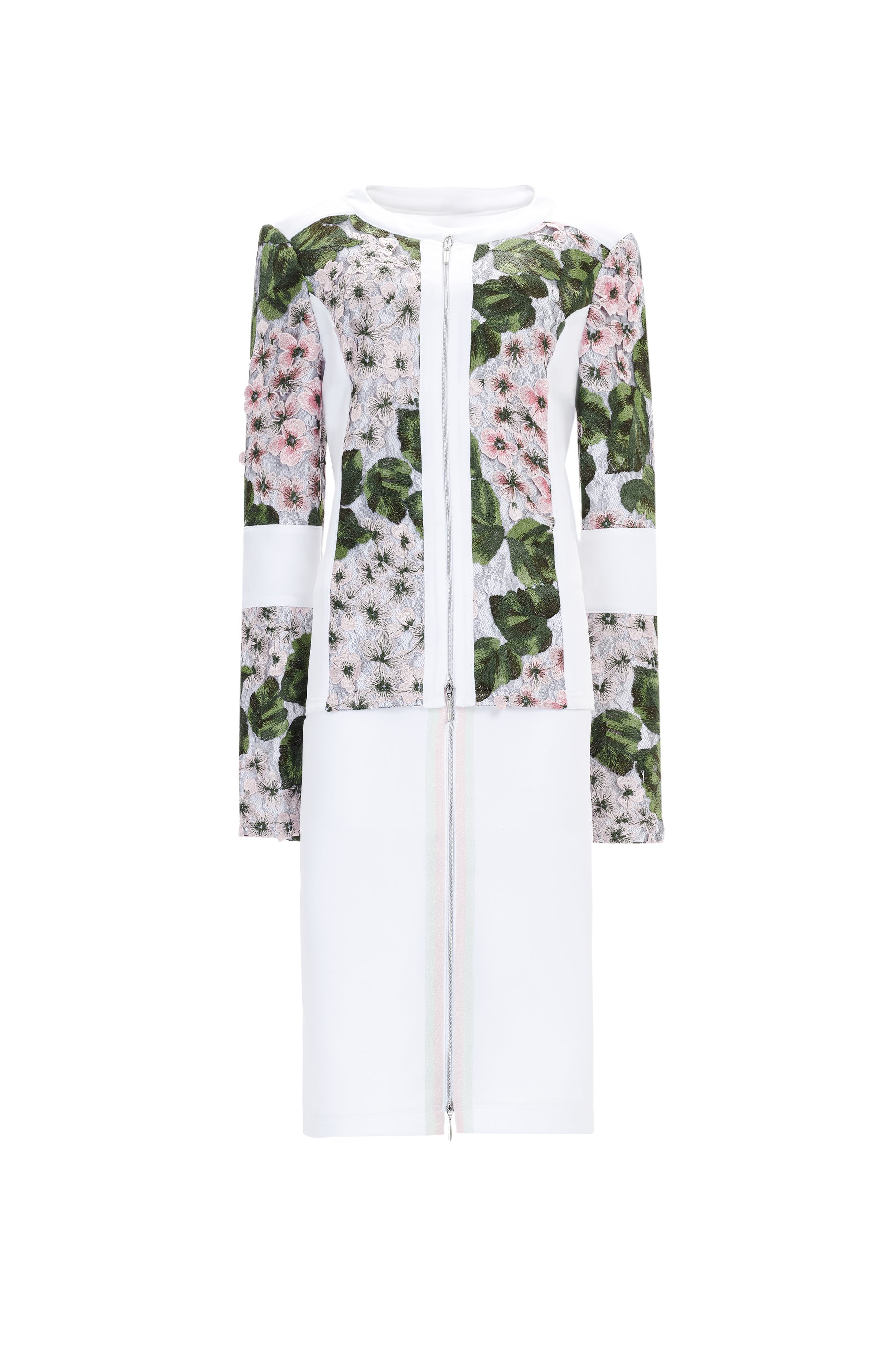 Floral White Jacket and Skirt Suit