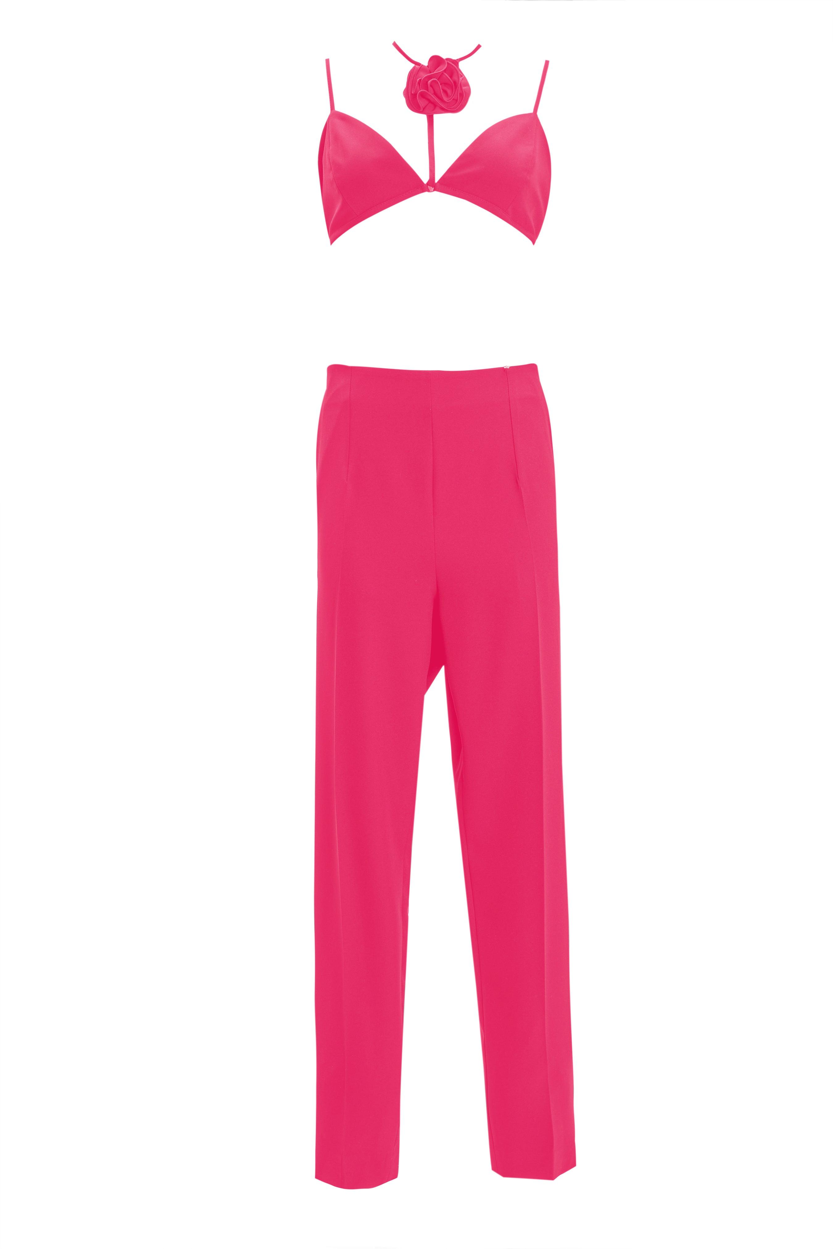 Thin Strap Tie Neck Top and Trousers Set