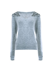 Studded Long Sleeve Sweater in Grey