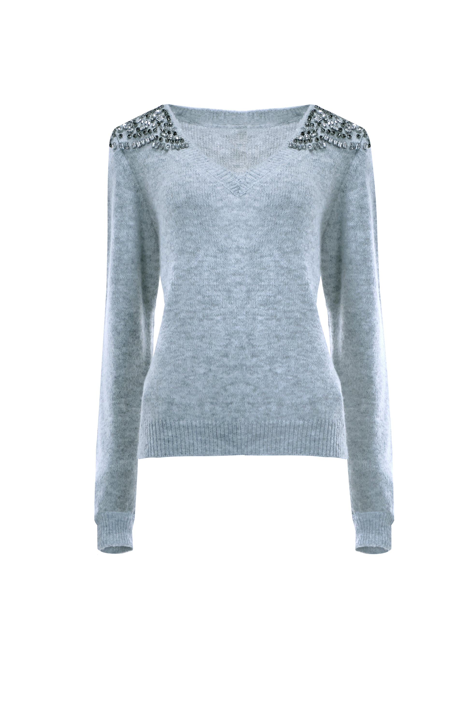 Studded Long Sleeve Sweater in Grey