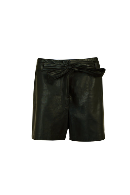 Leather Shorts with Tie-Belt