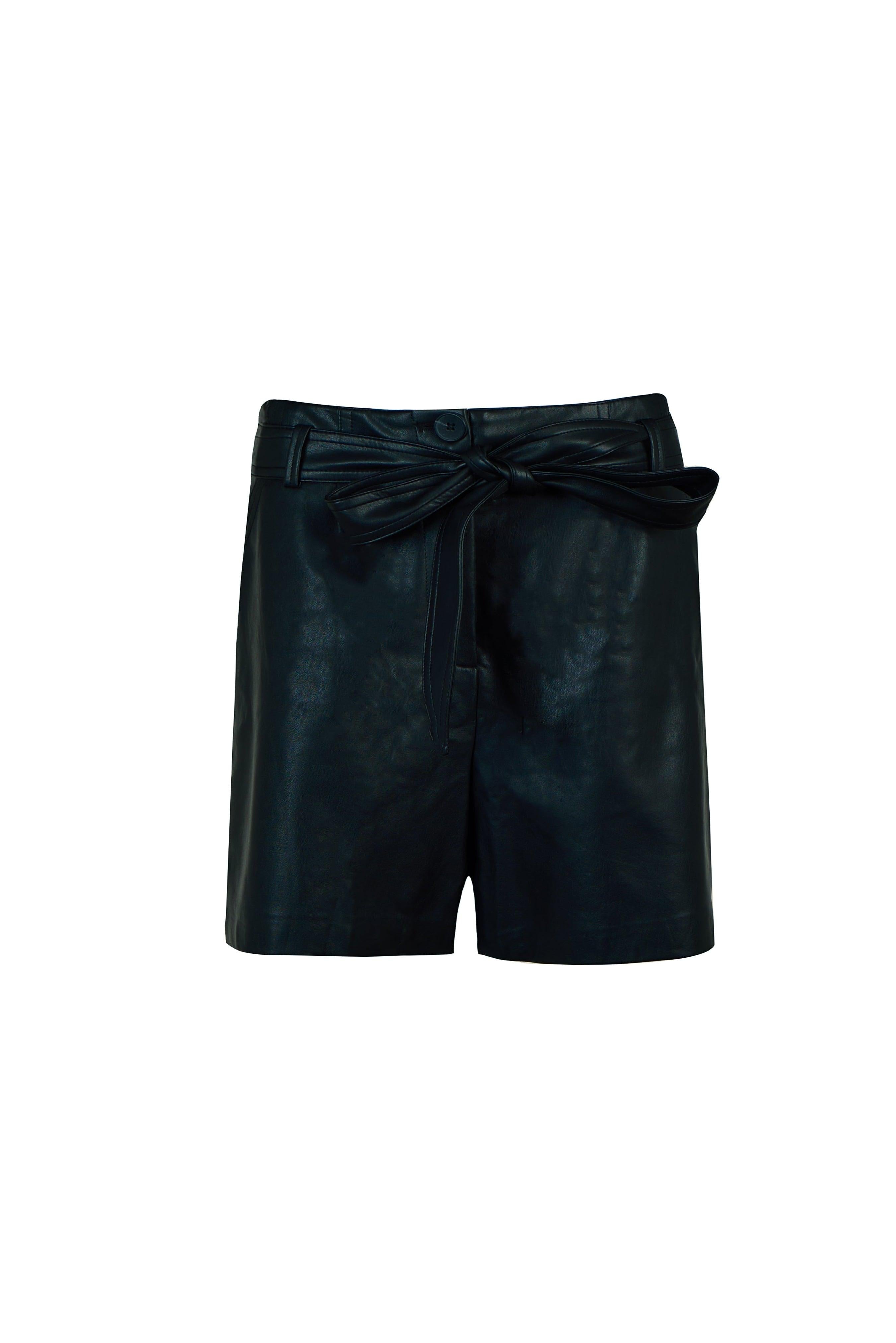 Leather Shorts with Tie-Belt