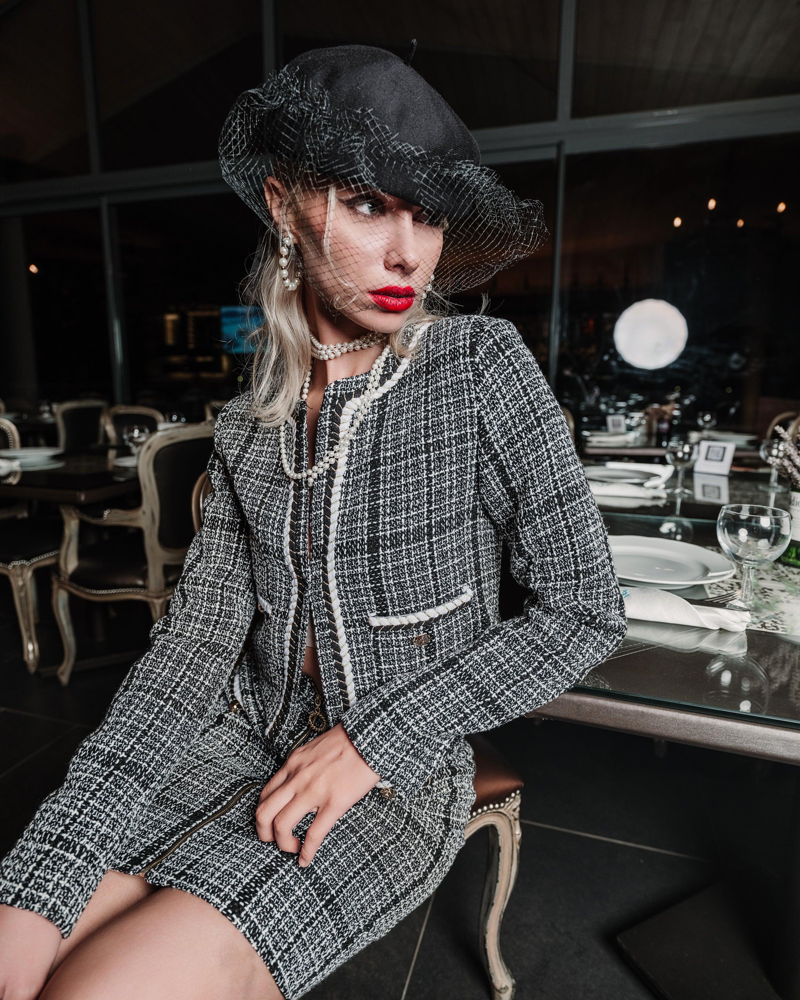 Checked Tweed Jacket and Skirt Suit