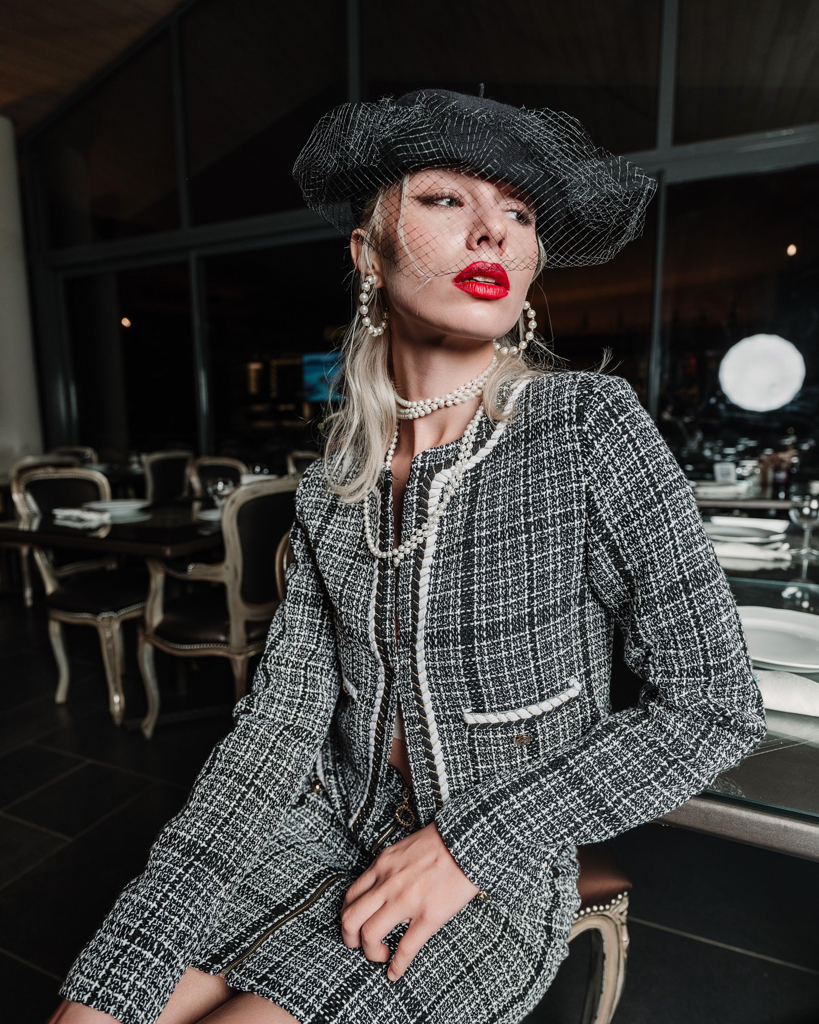 Checked Tweed Jacket and Skirt Suit